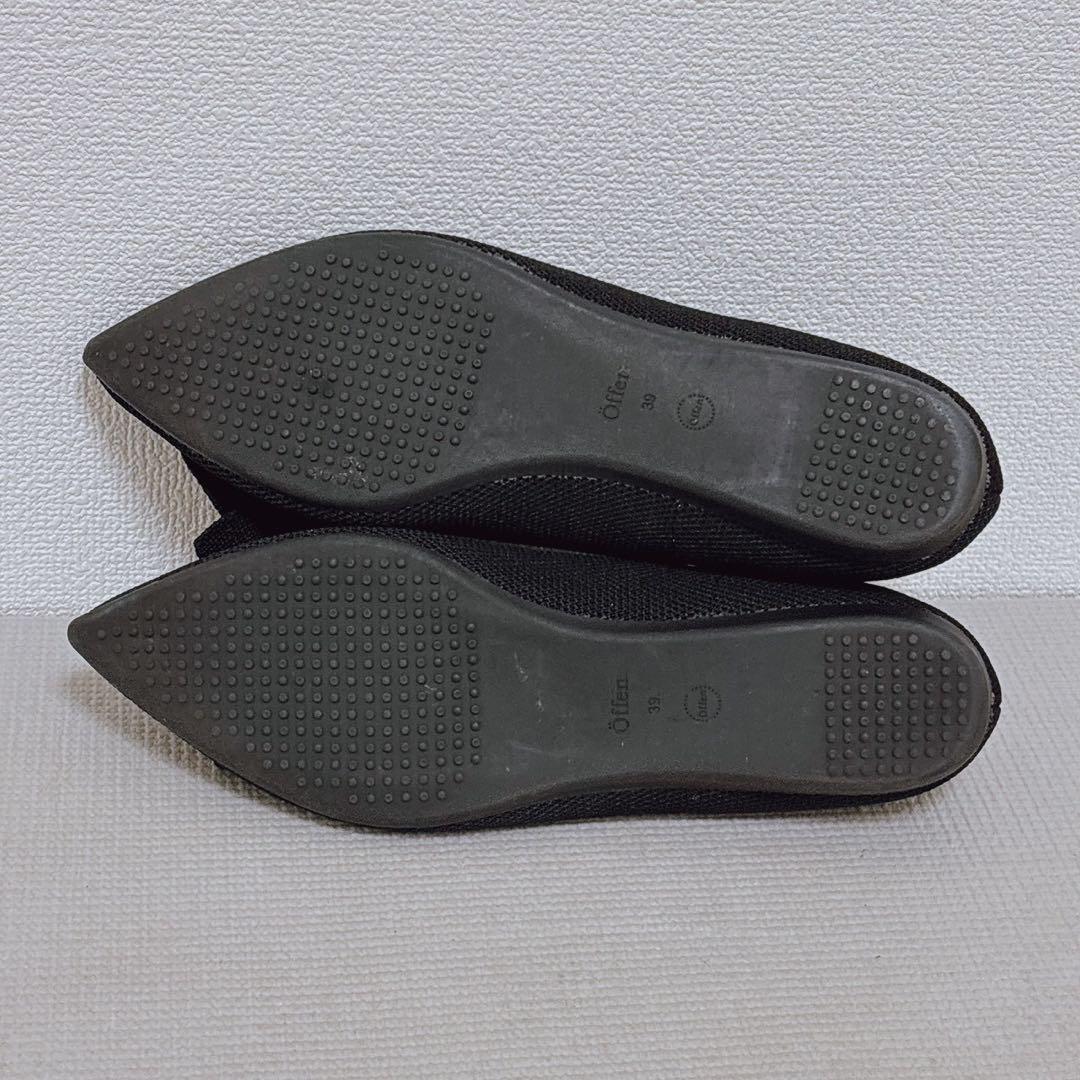 Öffen ブラックリボンポインテッドトゥシューズ 39 ブラック