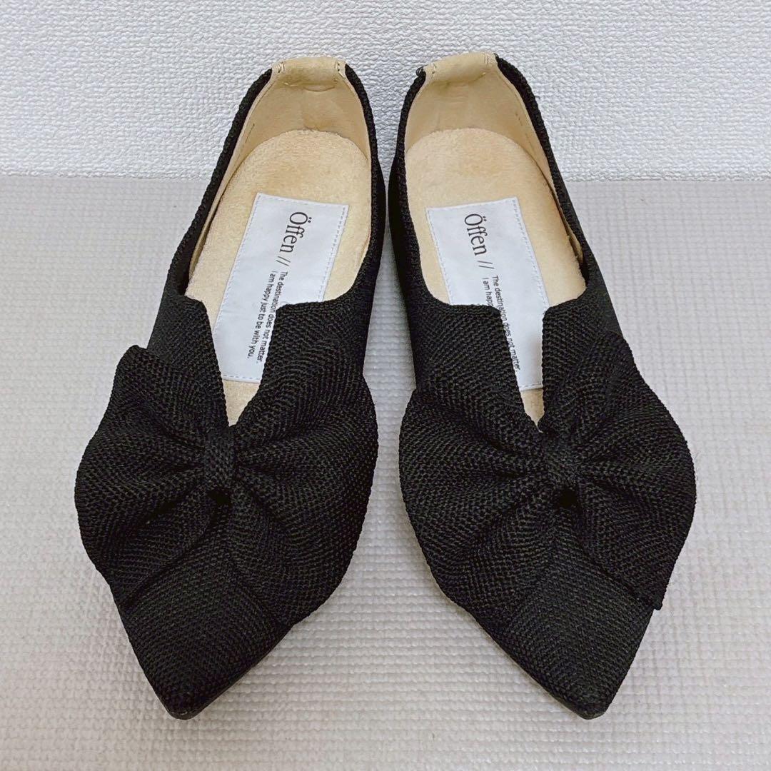 Öffen ブラックリボンポインテッドトゥシューズ 39 ブラック