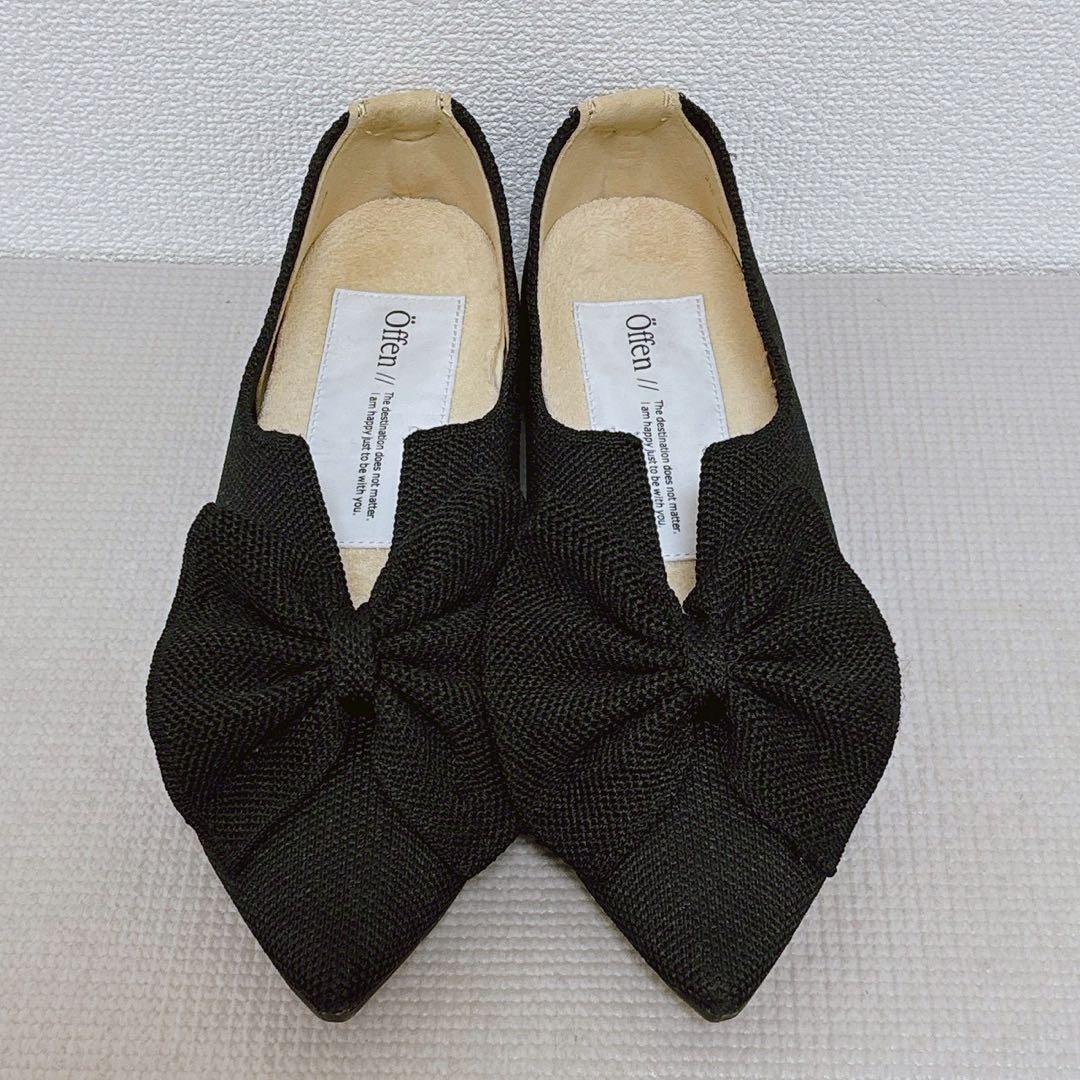 Öffen ブラックリボンポインテッドトゥシューズ 39 ブラック