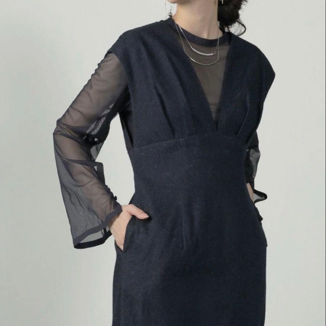 美品kana V line jacquard dress 黒 ANDRESD