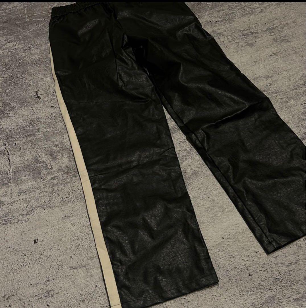パンツ V6 -coating leather side line wide pants