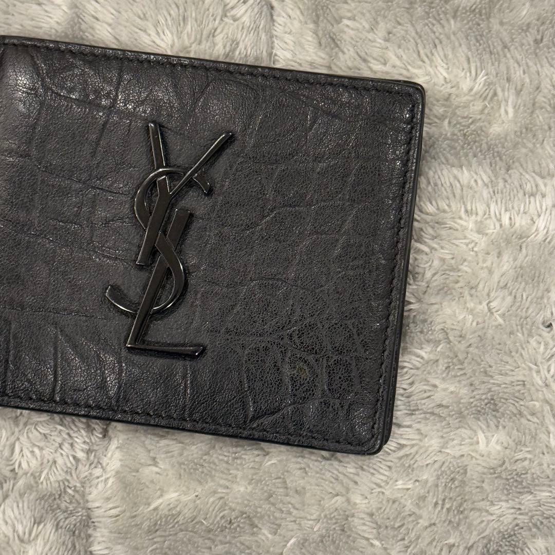 ⭐️極美品⭐️　サンローラン　YSL カサンドラ　クロコ型押し　マネークリップ