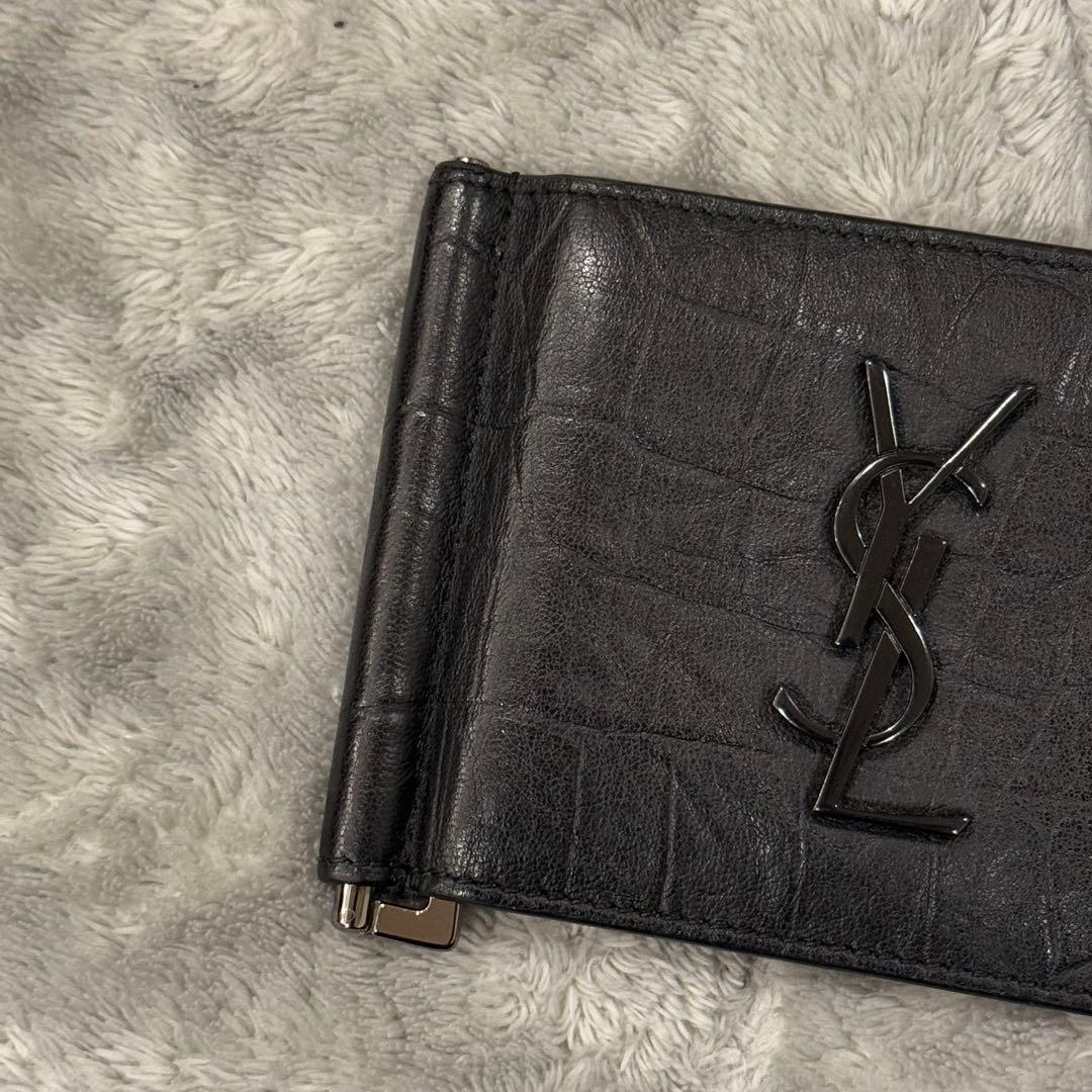 ⭐️極美品⭐️　サンローラン　YSL カサンドラ　クロコ型押し　マネークリップ