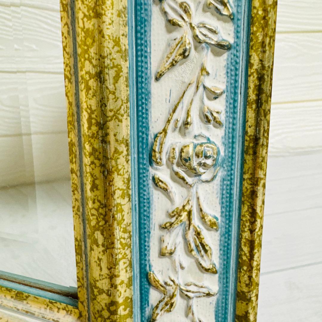 レア！ イタリア製　アンティーク ミラー 八角形 壁掛け鏡 淡いグリーン