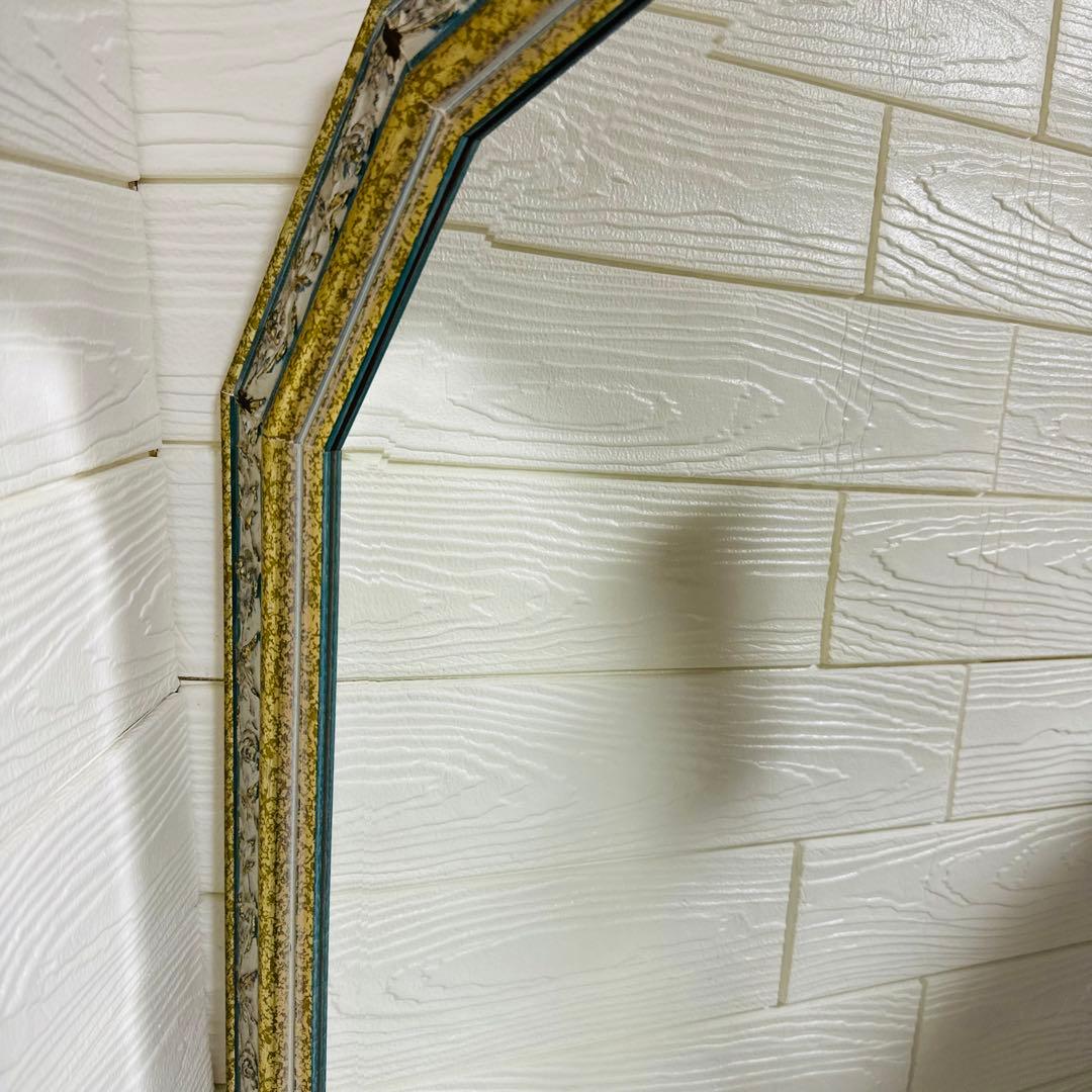 レア！ イタリア製　アンティーク ミラー 八角形 壁掛け鏡 淡いグリーン