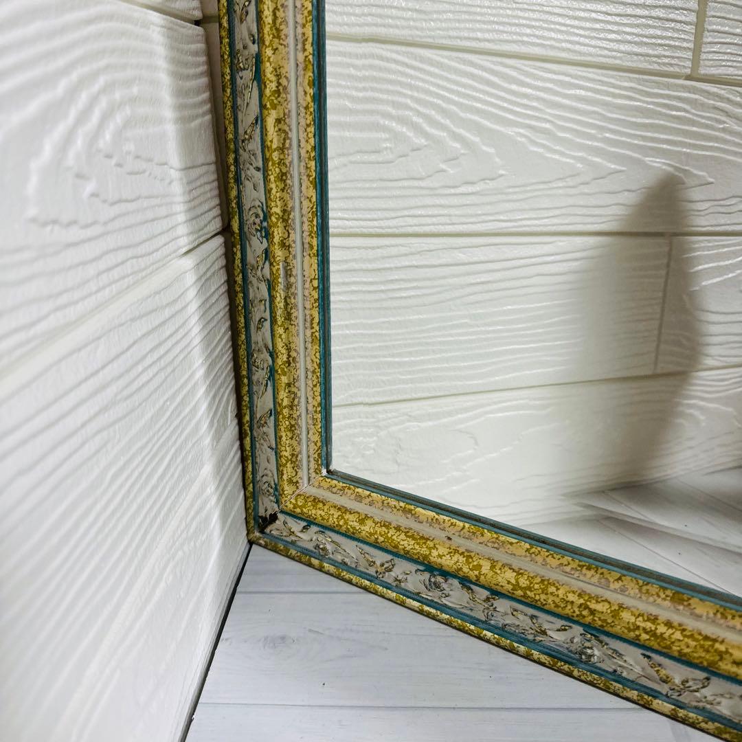 レア！ イタリア製　アンティーク ミラー 八角形 壁掛け鏡 淡いグリーン