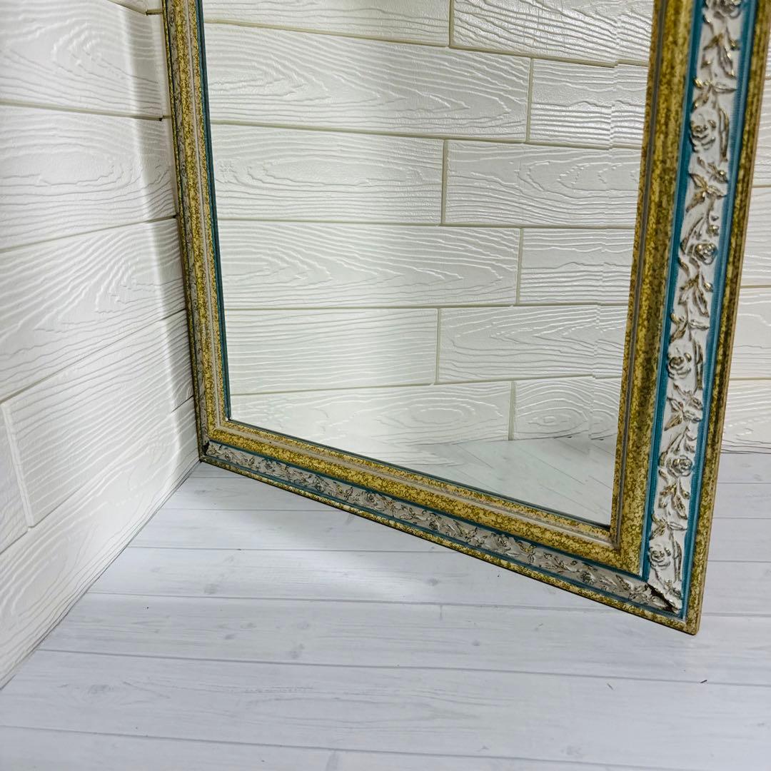 レア！ イタリア製　アンティーク ミラー 八角形 壁掛け鏡 淡いグリーン