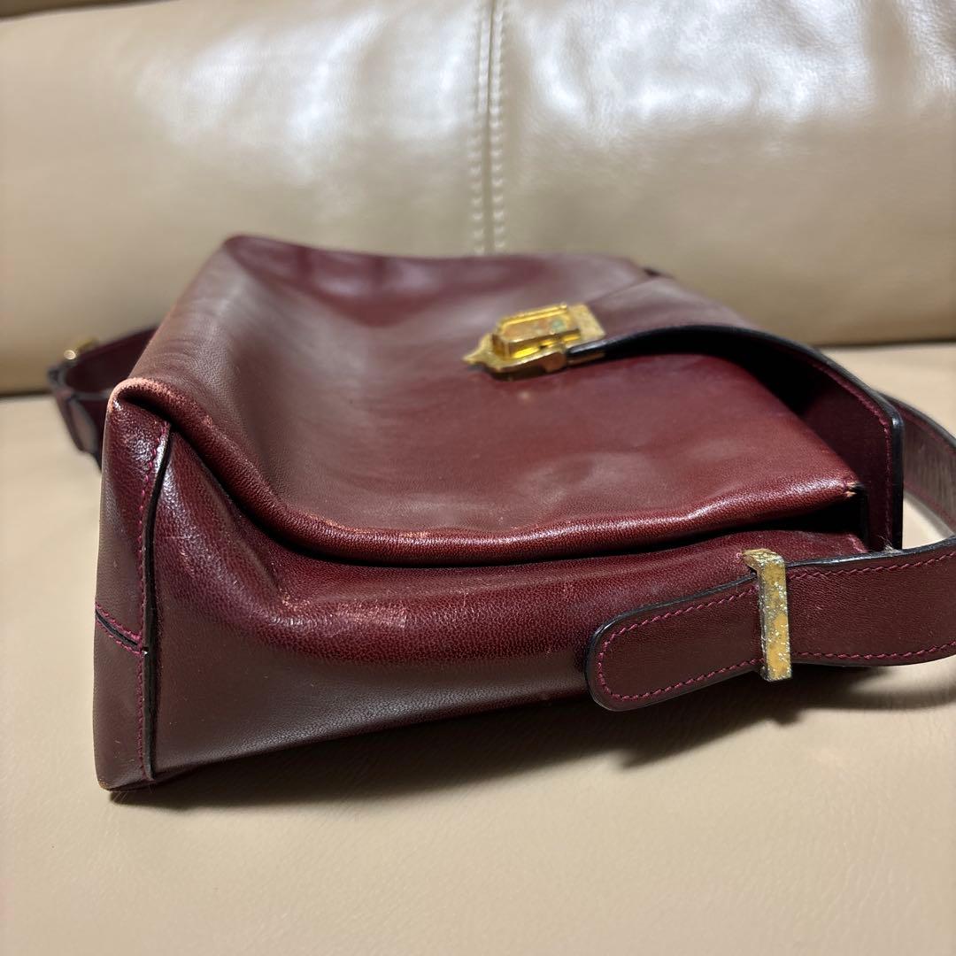 CELINE トリオンフ ヴィンテージショルダーバッグ ボックス レザーボルドー