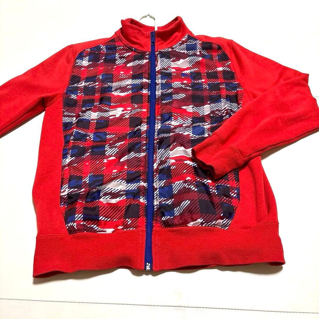 PUMA プーマ　総柄ジップアップジャケット　レッド×チェック×カモ柄