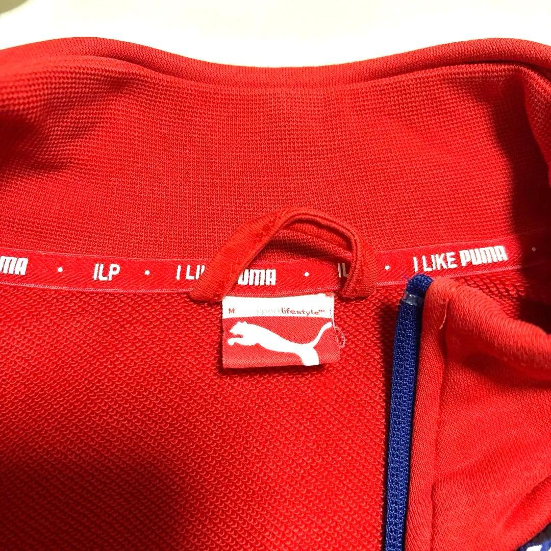PUMA プーマ　総柄ジップアップジャケット　レッド×チェック×カモ柄