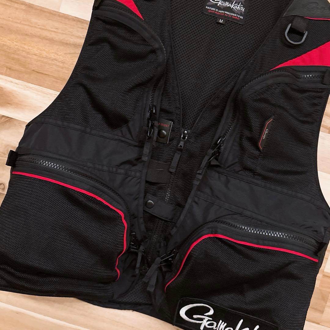 レア/廃番【がまかつ】フィッシングベストGM-2299 鮎ベスト釣り M 黒×赤