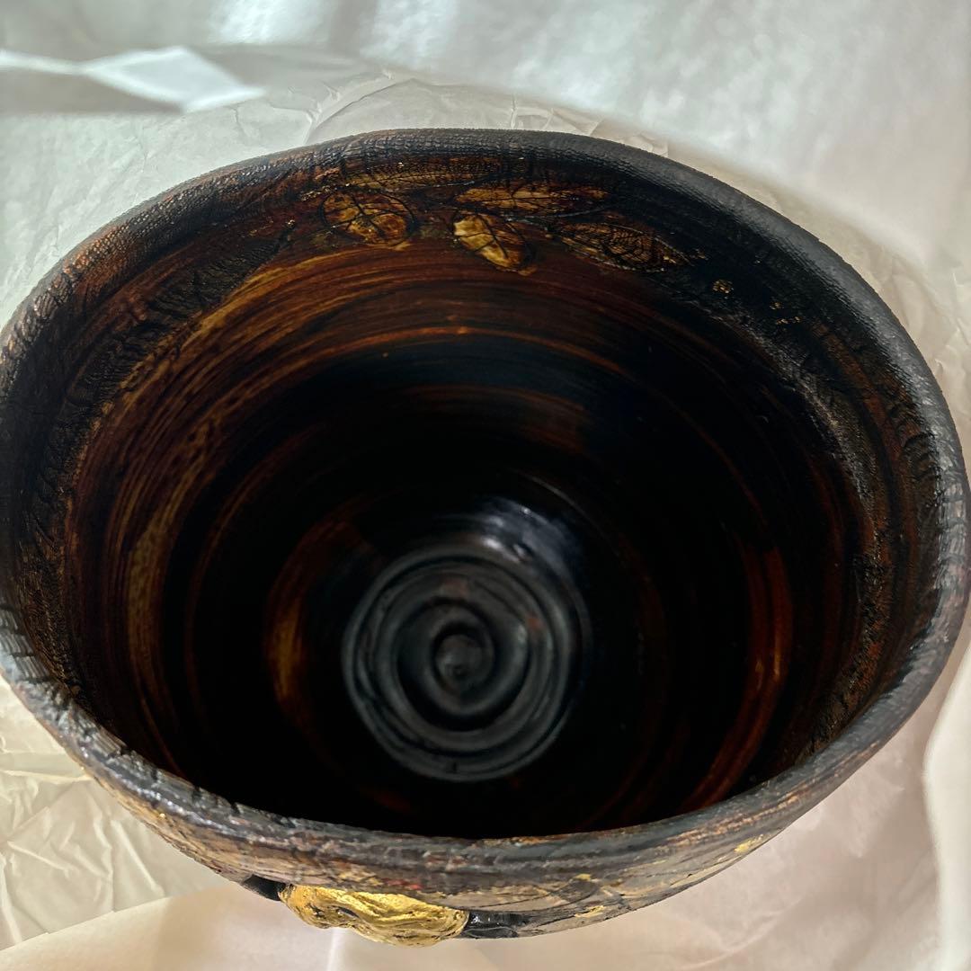 か*ギ様 藤平正文 京焼 花瓶 金彩木葉梟 花器 花入