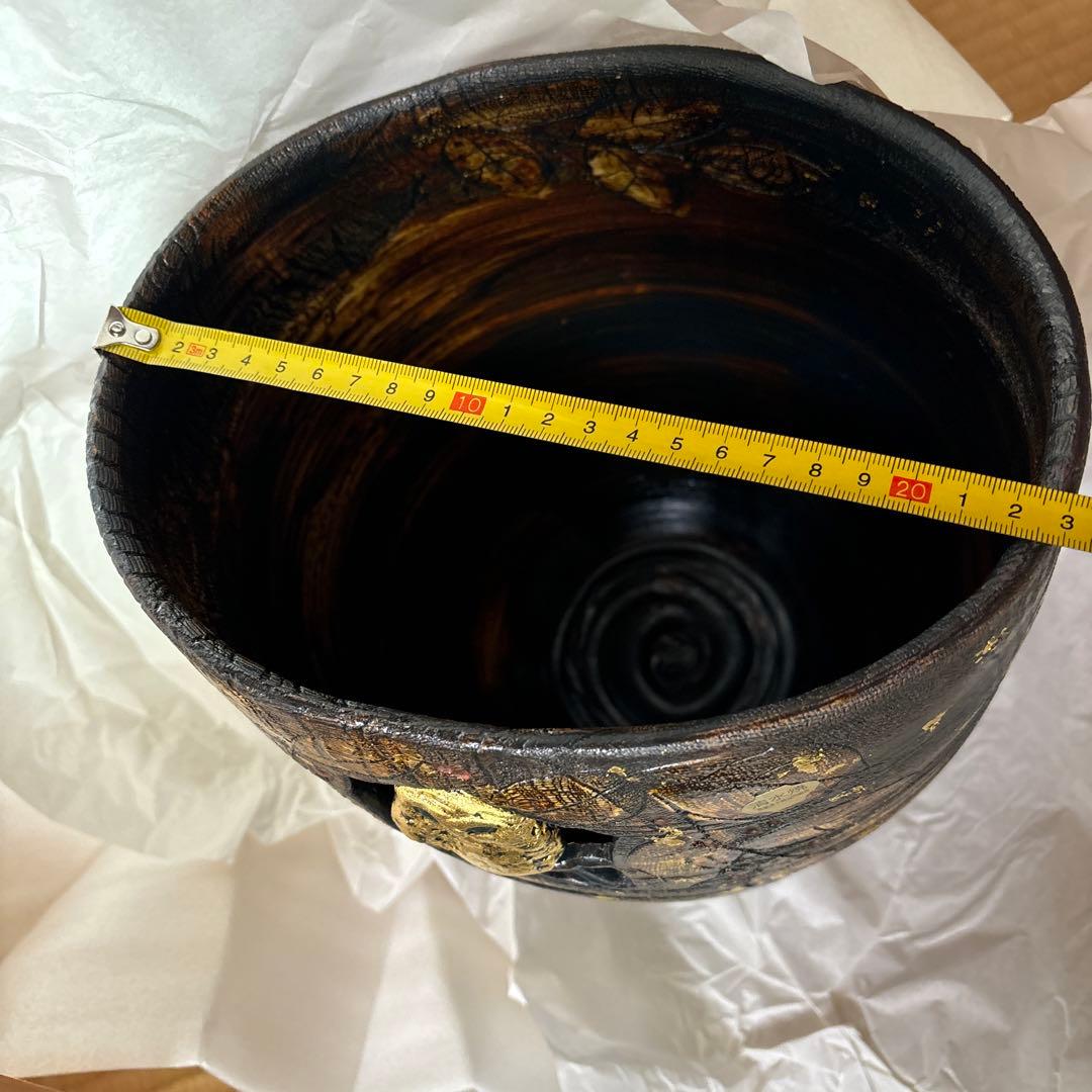 か*ギ様 藤平正文 京焼 花瓶 金彩木葉梟 花器 花入