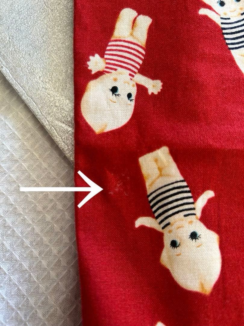 キューピー柄　小紋着物　洗える着物　赤　レア　綿