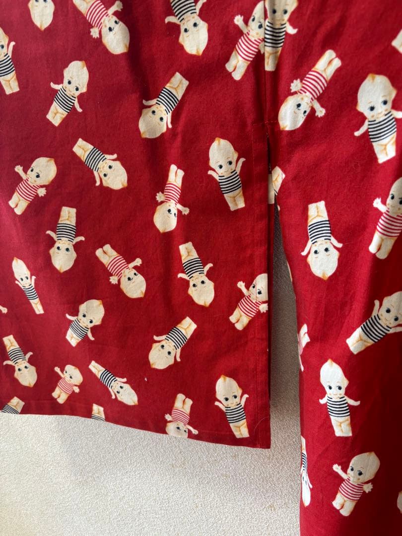 キューピー柄　小紋着物　洗える着物　赤　レア　綿