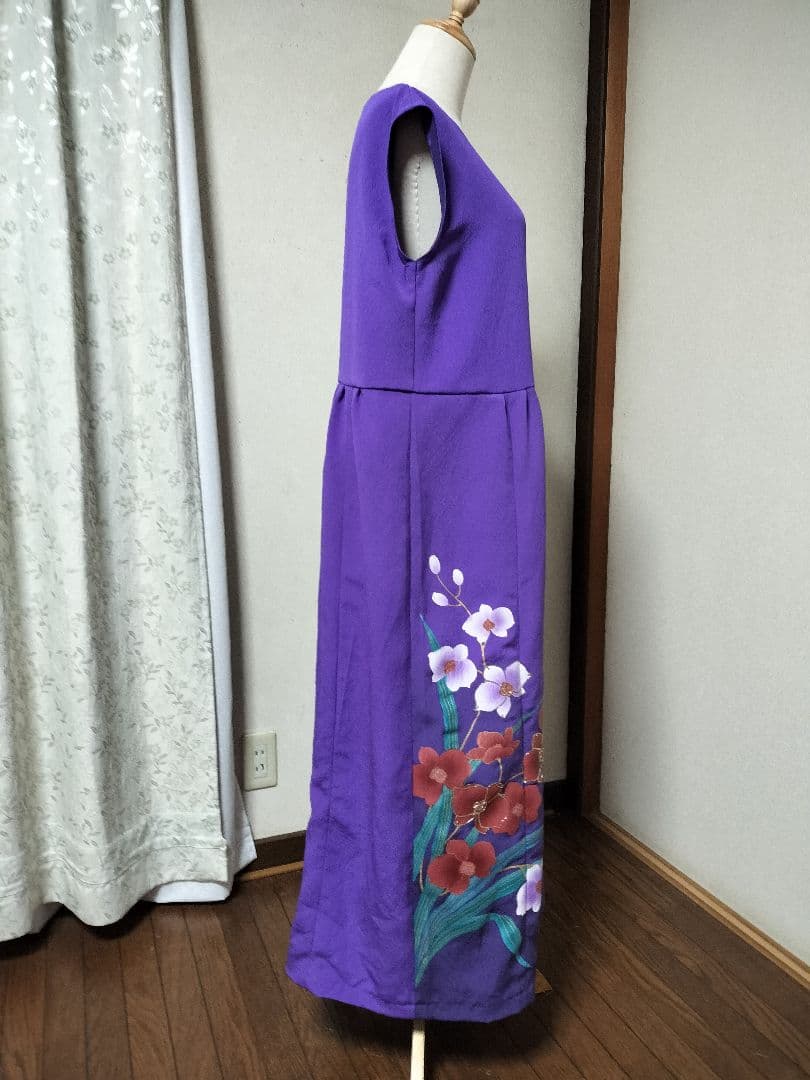 ♥セール♥着物リメイク　振袖　花草文　ワンピース　紫色