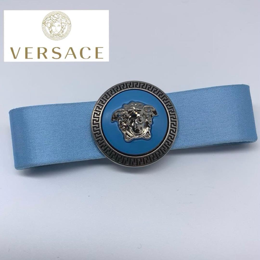 E33美品◆VERSACE【メデューサ◆ヘアピン/ヘアクリップ】サテン シルバー