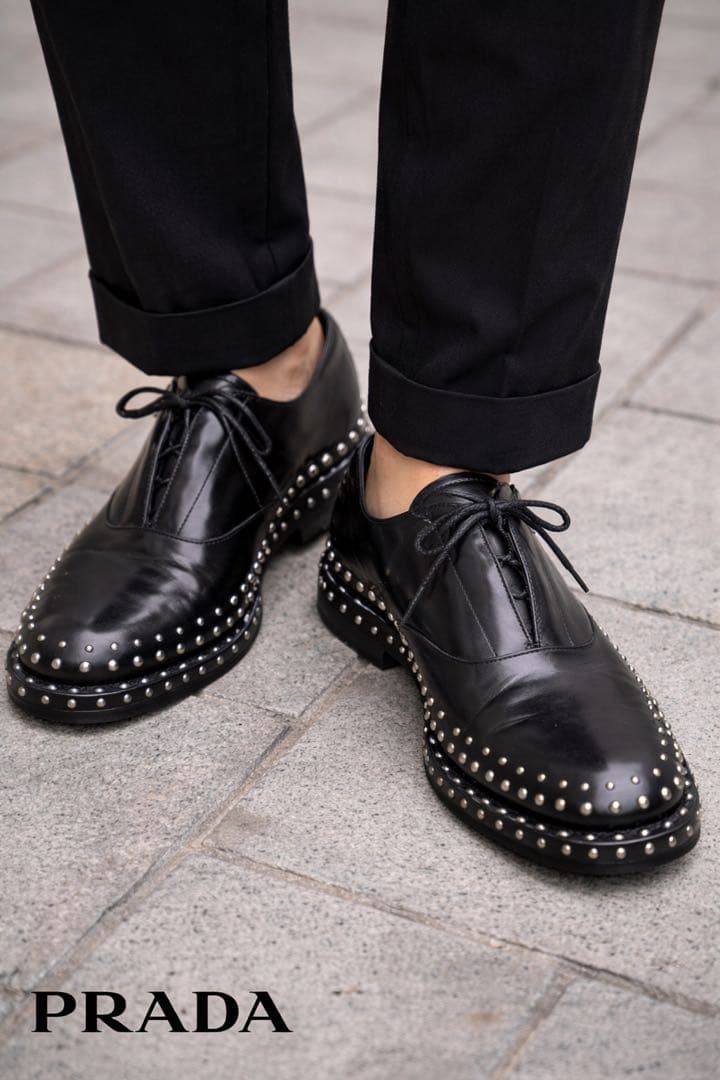 k*読様 PRADA プラダ ダービーシューズ スタッズシューズ レザー 革靴