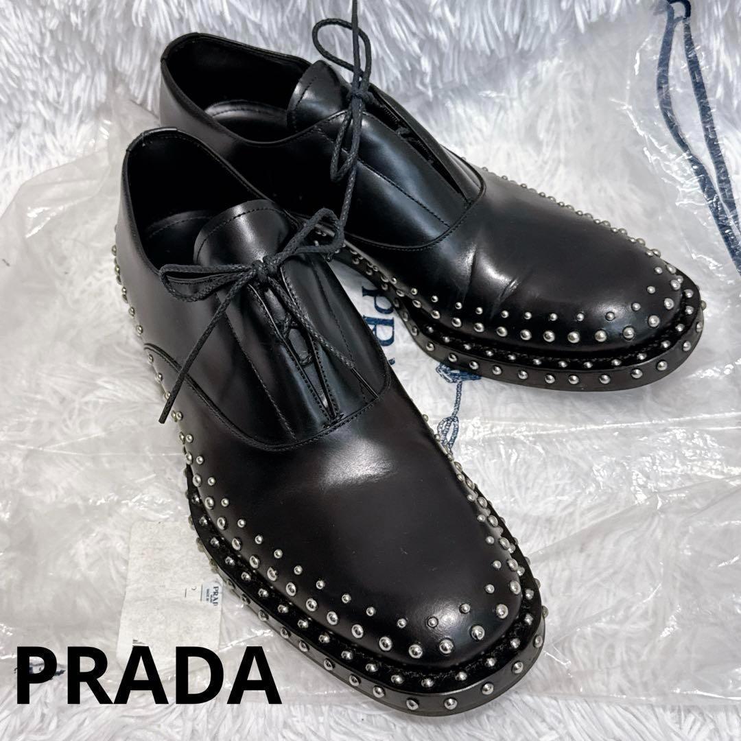 k*読様 PRADA プラダ ダービーシューズ スタッズシューズ レザー 革靴