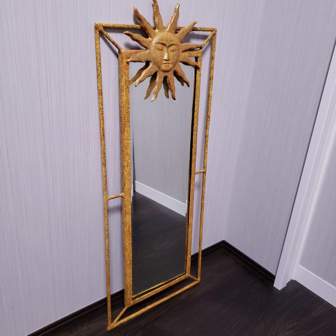 太陽 アイアン ウォールミラー 姿見 82×32cm 鉄 壁掛け鏡 ヴィンテージ
