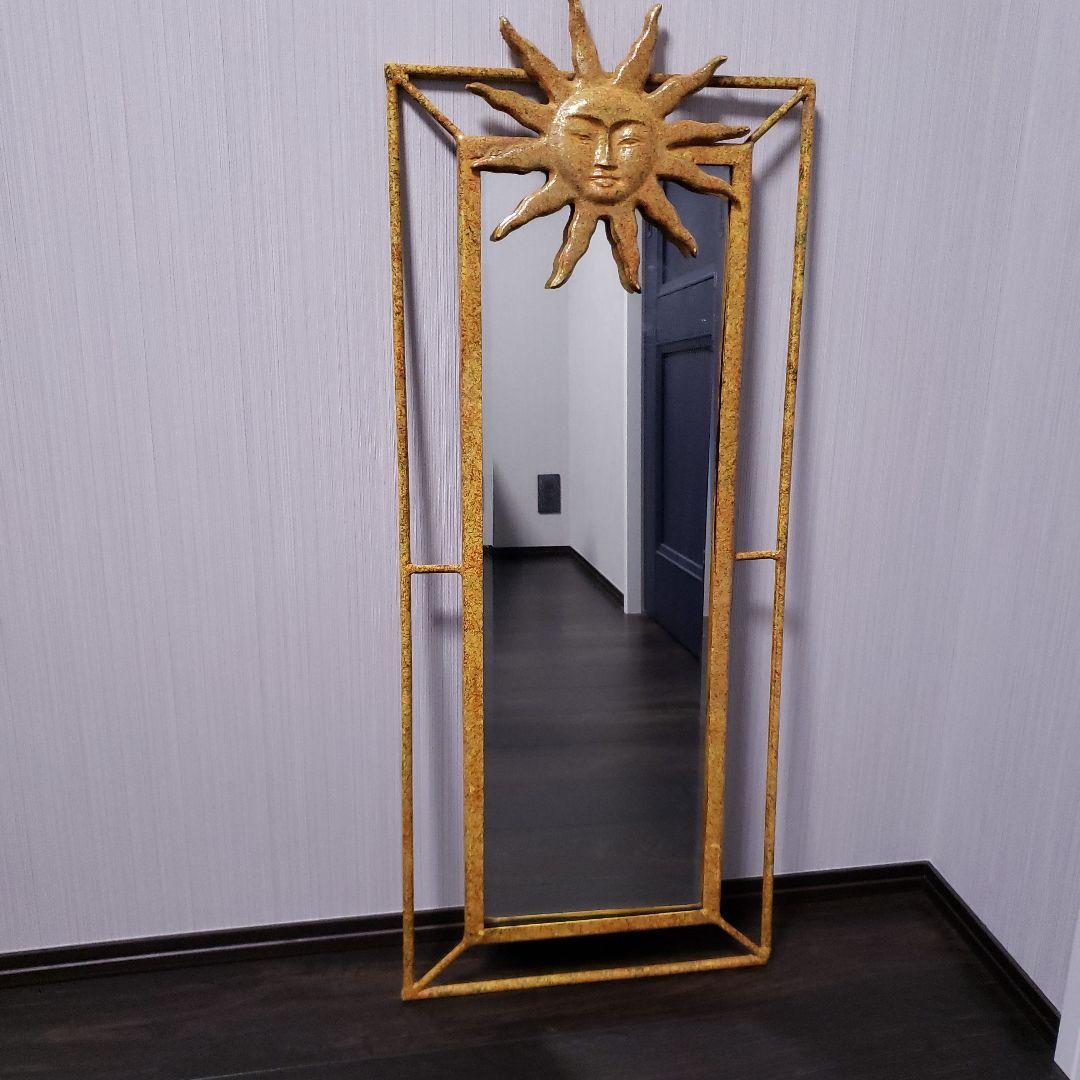 太陽 アイアン ウォールミラー 姿見 82×32cm 鉄 壁掛け鏡 ヴィンテージ