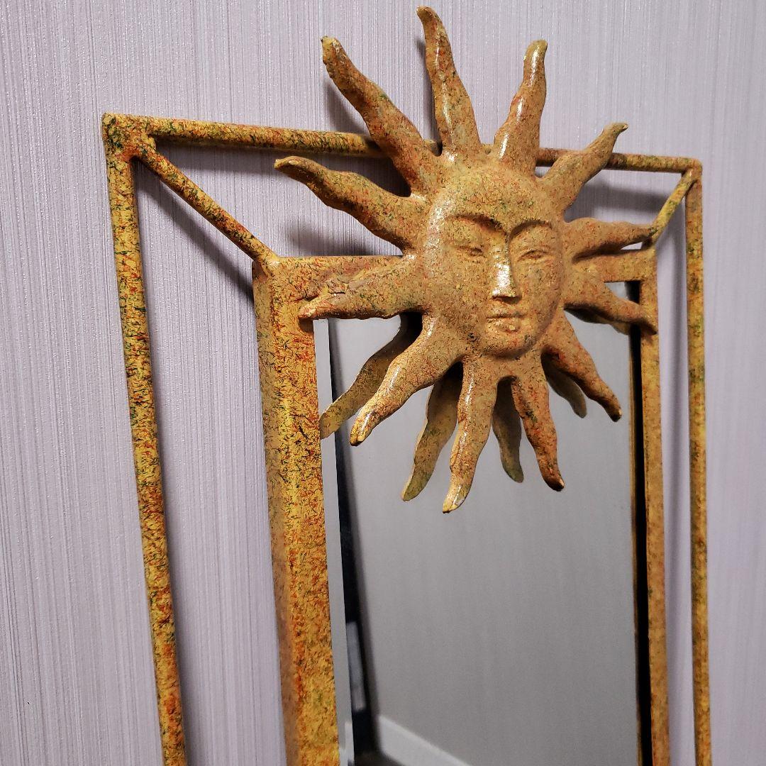 太陽 アイアン ウォールミラー 姿見 82×32cm 鉄 壁掛け鏡 ヴィンテージ