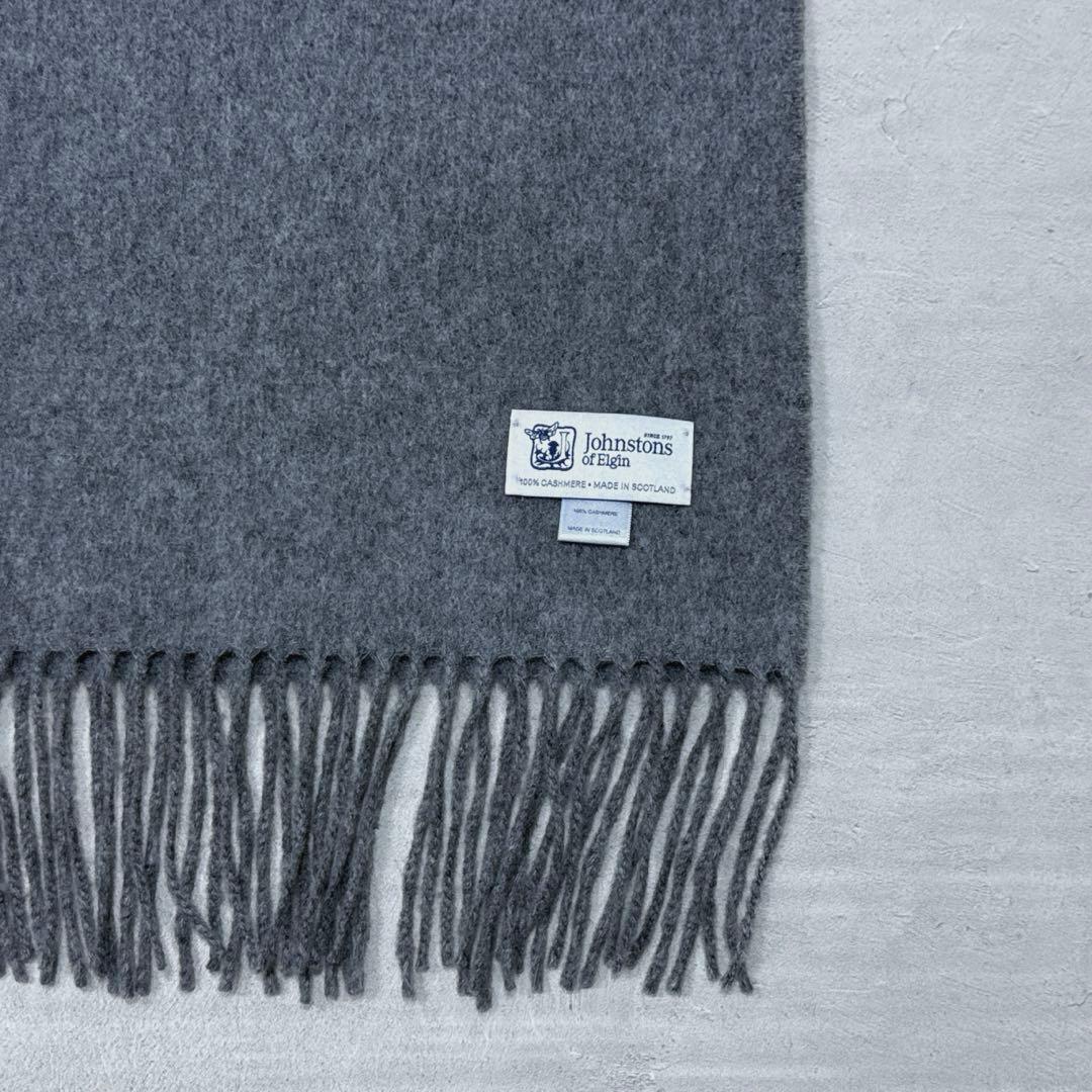 美品 ジョンストンズ カシミヤストール ミディアムグレー