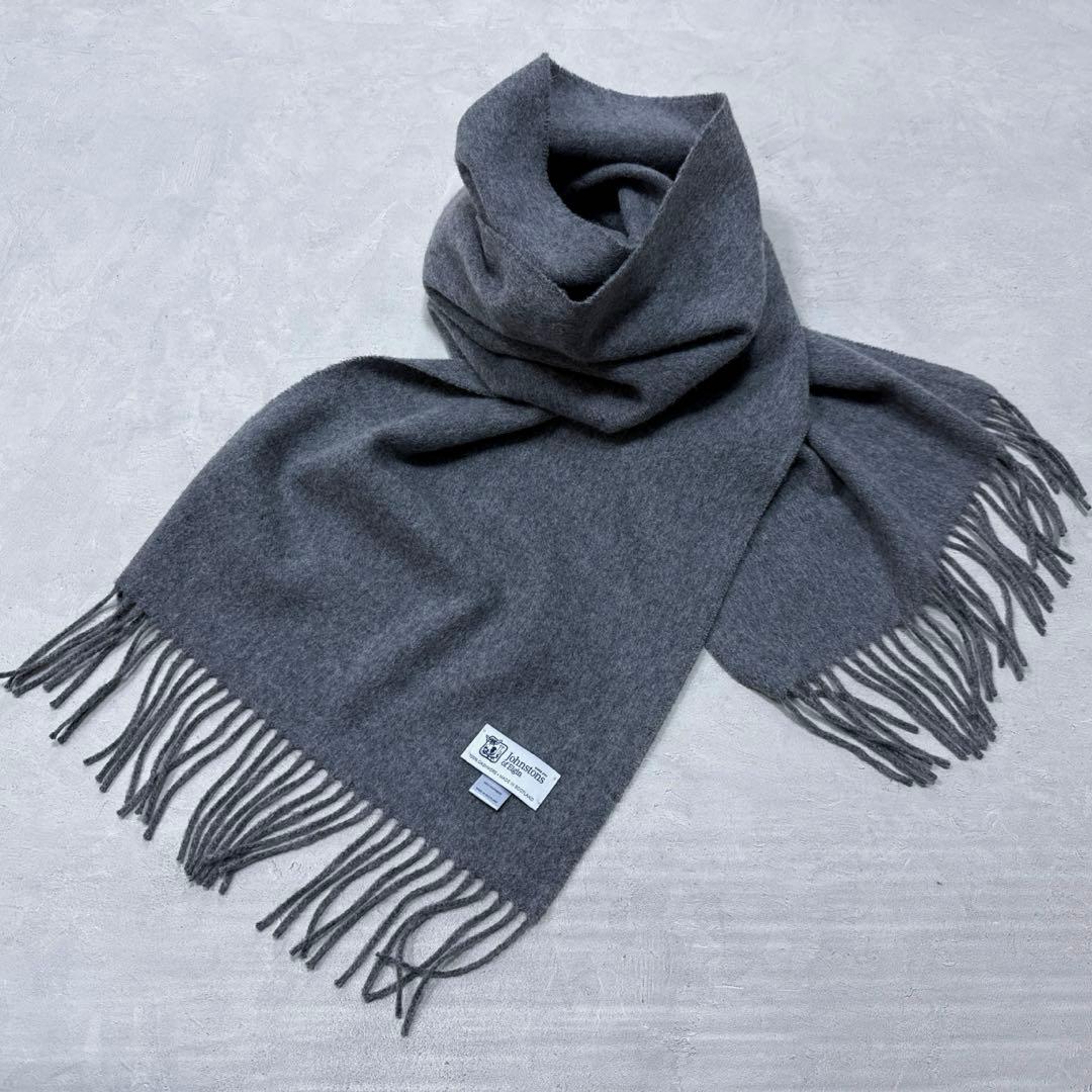 美品 ジョンストンズ カシミヤストール ミディアムグレー