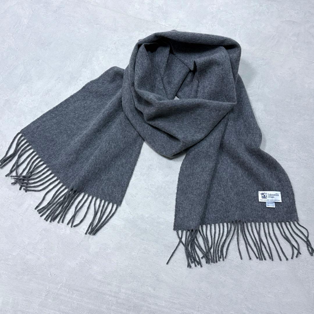 美品 ジョンストンズ カシミヤストール ミディアムグレー