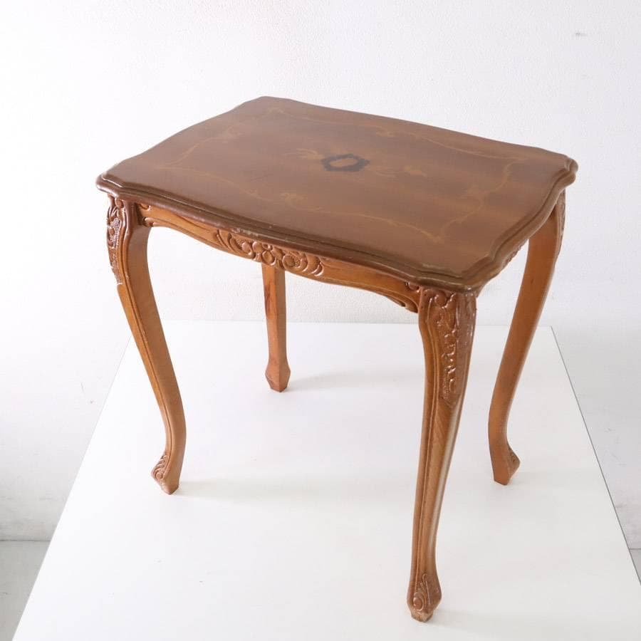 イタリア製クラシカル家具 象嵌細工 猫脚 ネストテーブル 中 幅45cm