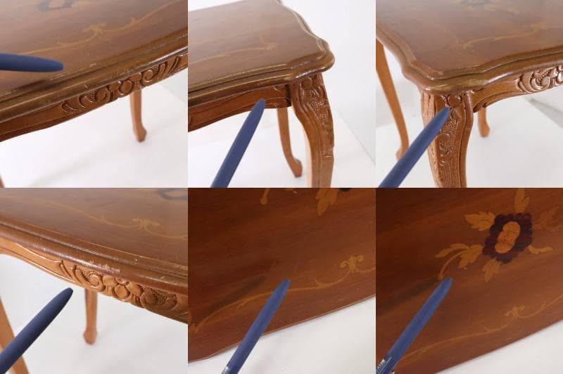 イタリア製クラシカル家具 象嵌細工 猫脚 ネストテーブル 中 幅45cm