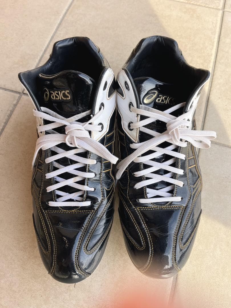 アシックス ブラック×ゴールド 野球 スパイク ゴールドステージ ミッドカット