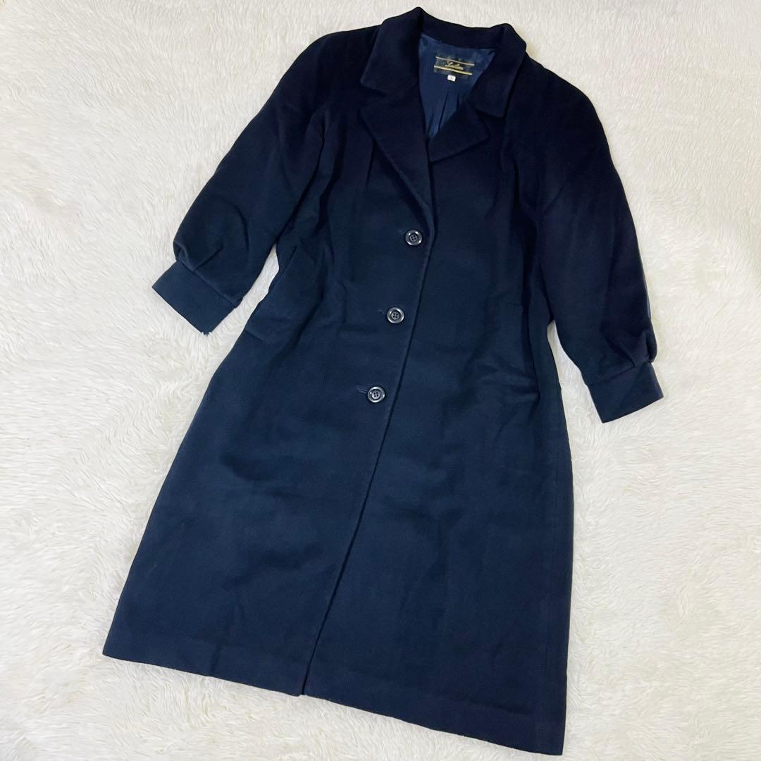 最高級 レリアン ロロピアーナ カシミヤ100 ロングコート ドルマン袖 紺 9