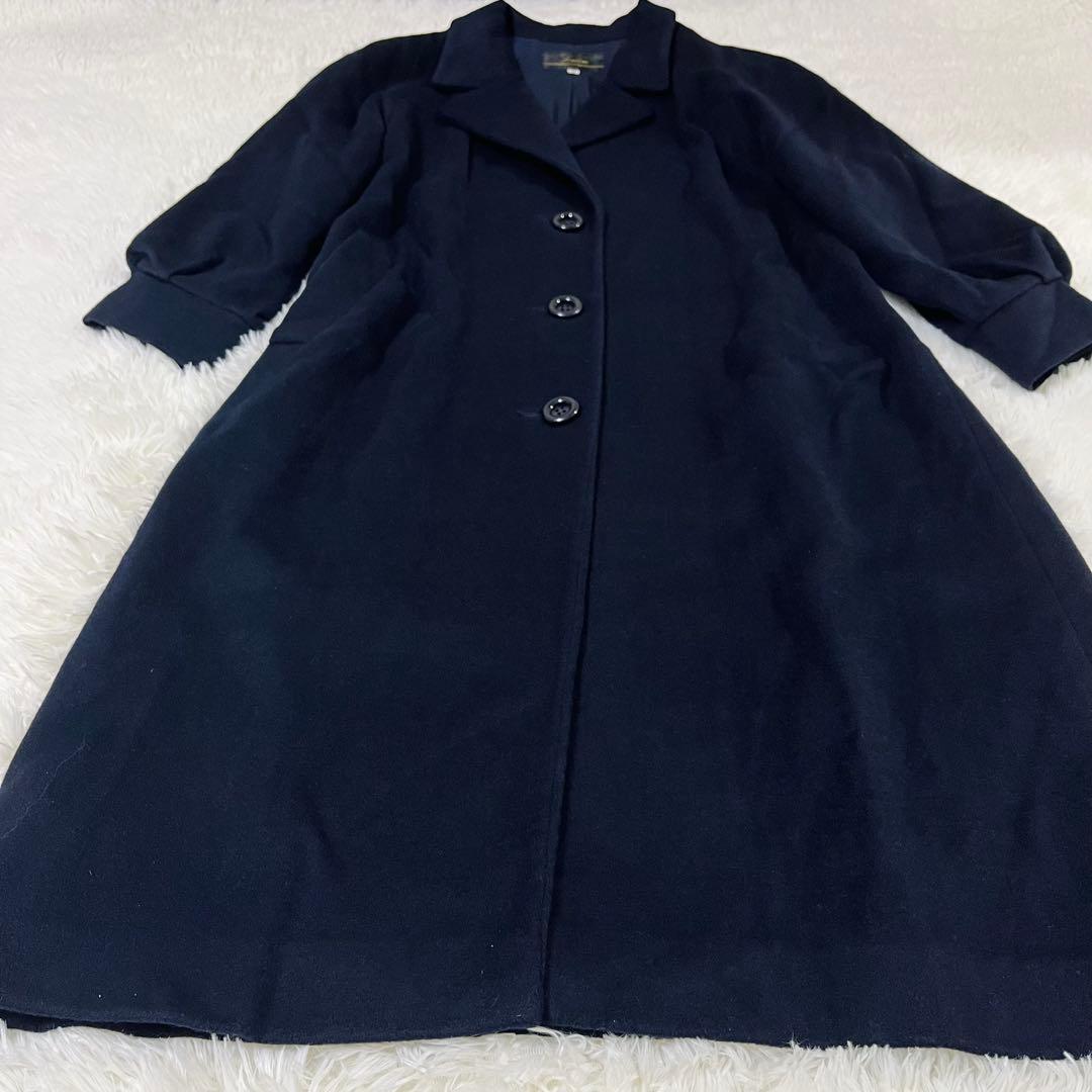 最高級 レリアン ロロピアーナ カシミヤ100 ロングコート ドルマン袖 紺 9