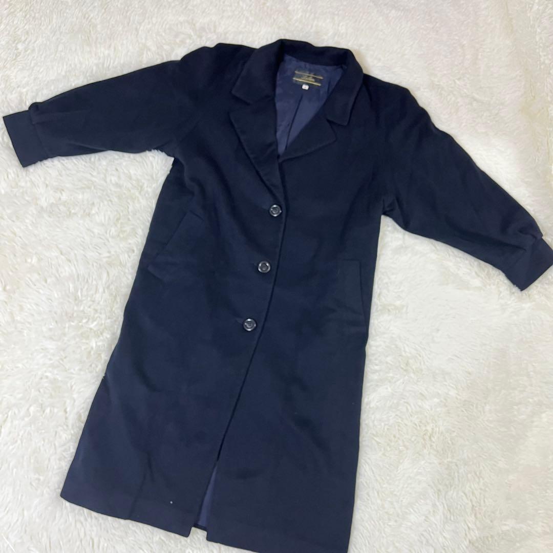 最高級 レリアン ロロピアーナ カシミヤ100 ロングコート ドルマン袖 紺 9