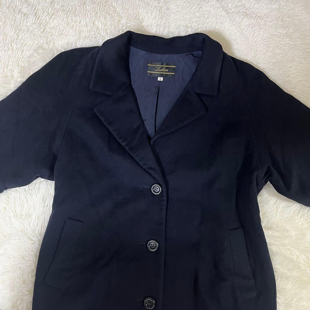 最高級 レリアン ロロピアーナ カシミヤ100 ロングコート ドルマン袖 紺 9