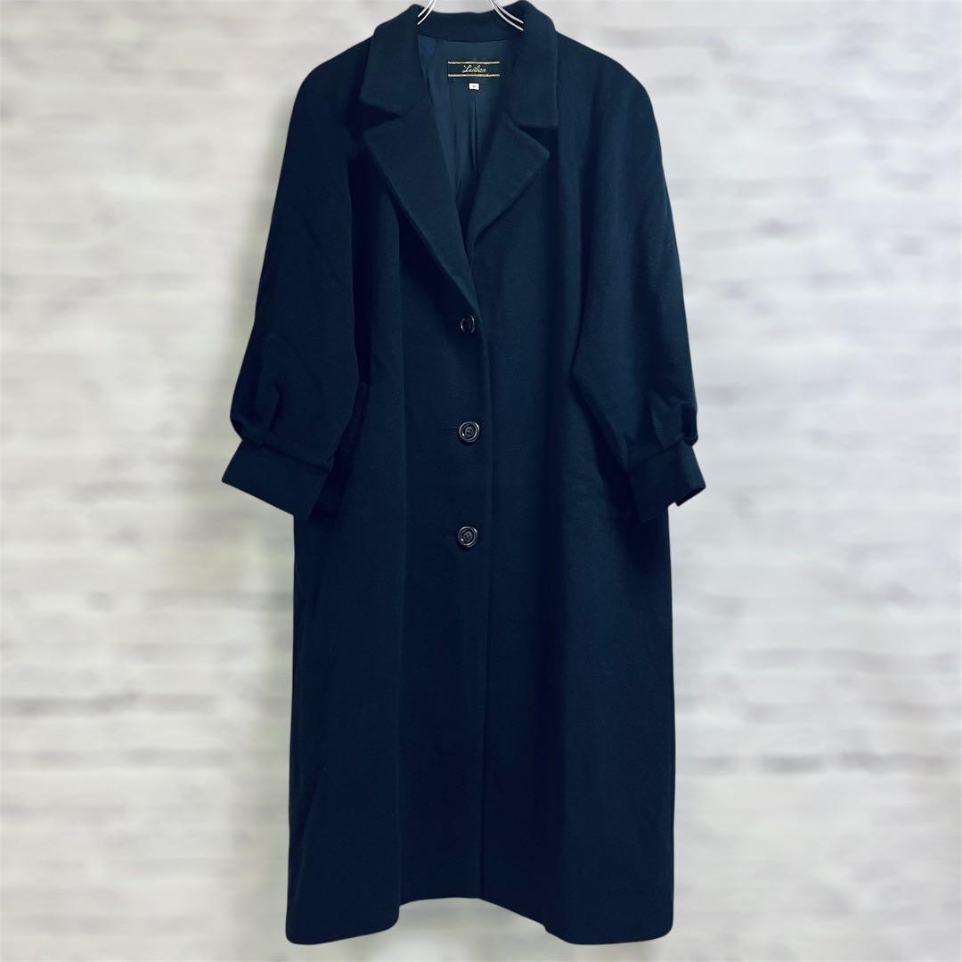 最高級 レリアン ロロピアーナ カシミヤ100 ロングコート ドルマン袖 紺 9