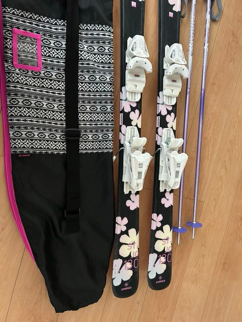 STREULE シュトロイレ スキー板 130 ビンディング、ポール、ケース付き