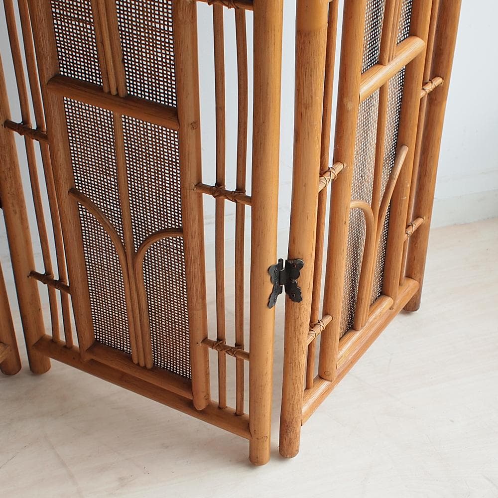 70's ビンテージ ラタンのパーティション 4枚組 レトロ ZR23772