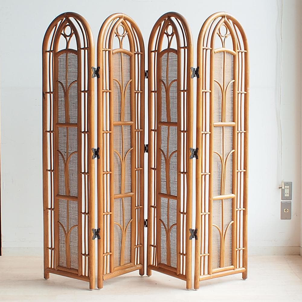 70's ビンテージ ラタンのパーティション 4枚組 レトロ ZR23772