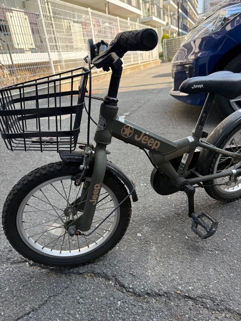 Jeep 子供用自転車 オリーブグリーン 前カゴ付き