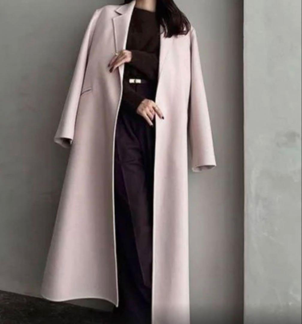 美品 anuans アニュアンス リバーロングチェスターコート ピンク S