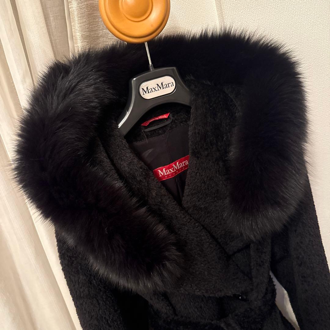 【美品】マックスマーラ フォックスファー付きフード アルパカコート　Sサイズ