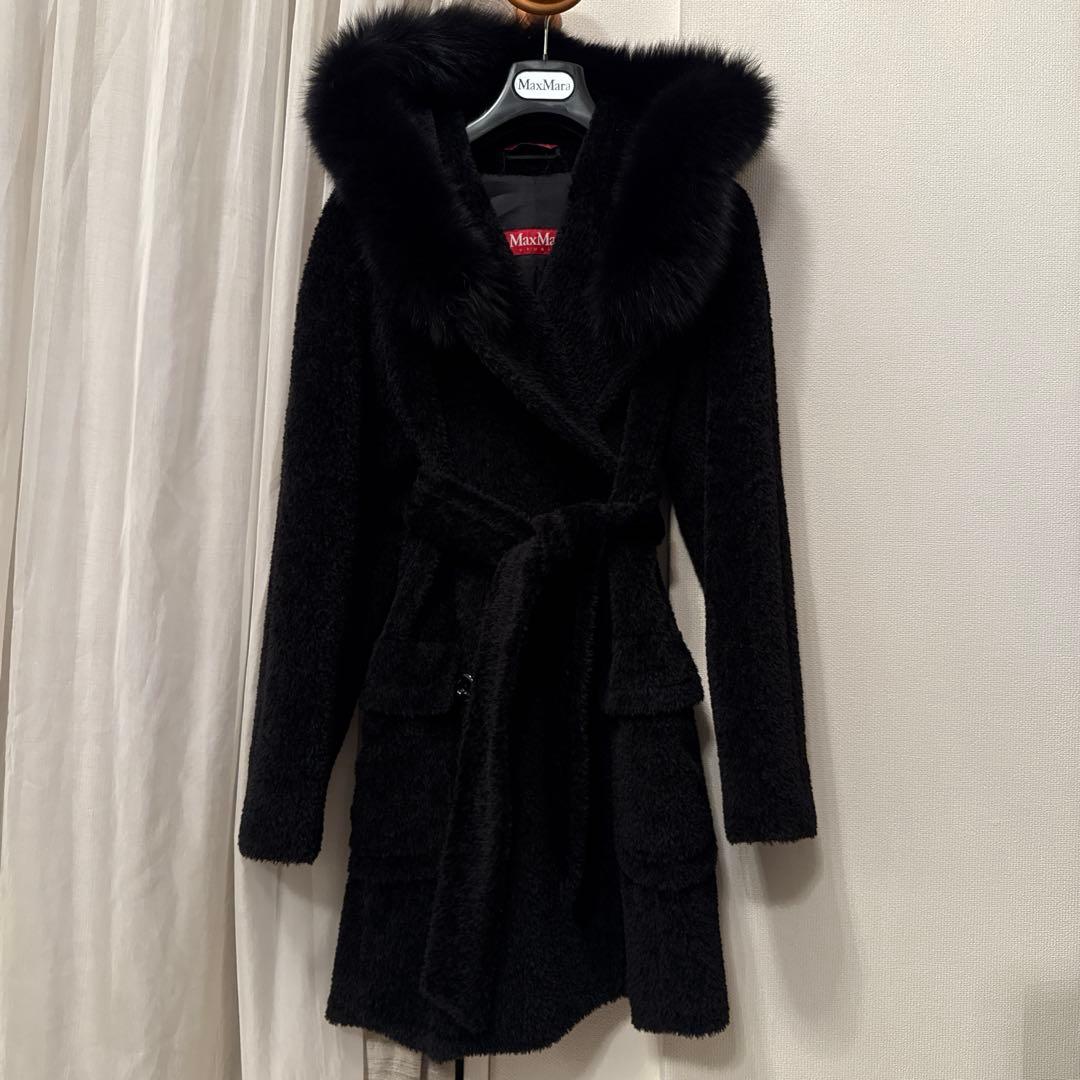 【美品】マックスマーラ フォックスファー付きフード アルパカコート　Sサイズ