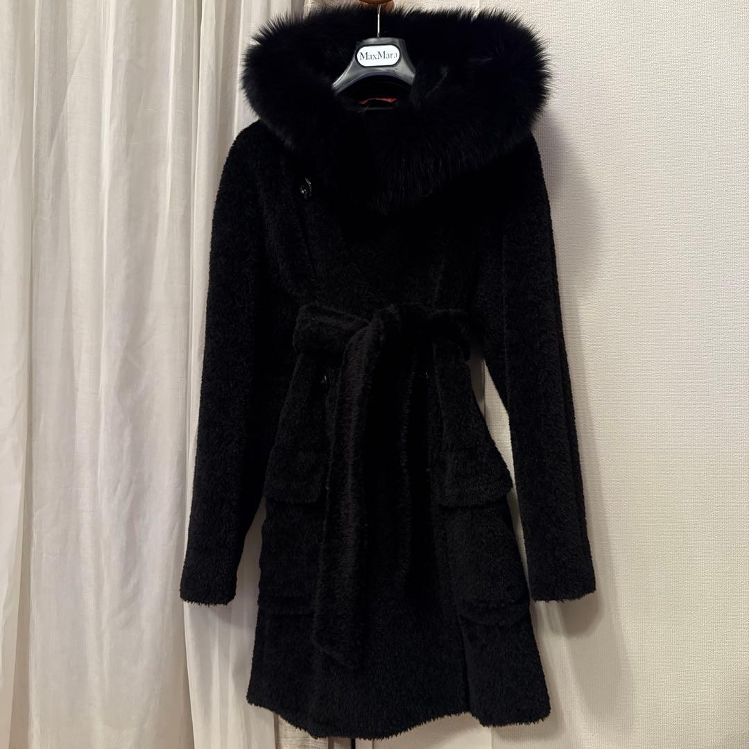 【美品】マックスマーラ フォックスファー付きフード アルパカコート　Sサイズ