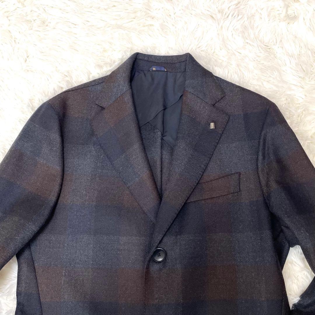 美品 LATORRE URBANJ 伊製 チェックウール チェスターコート 48
