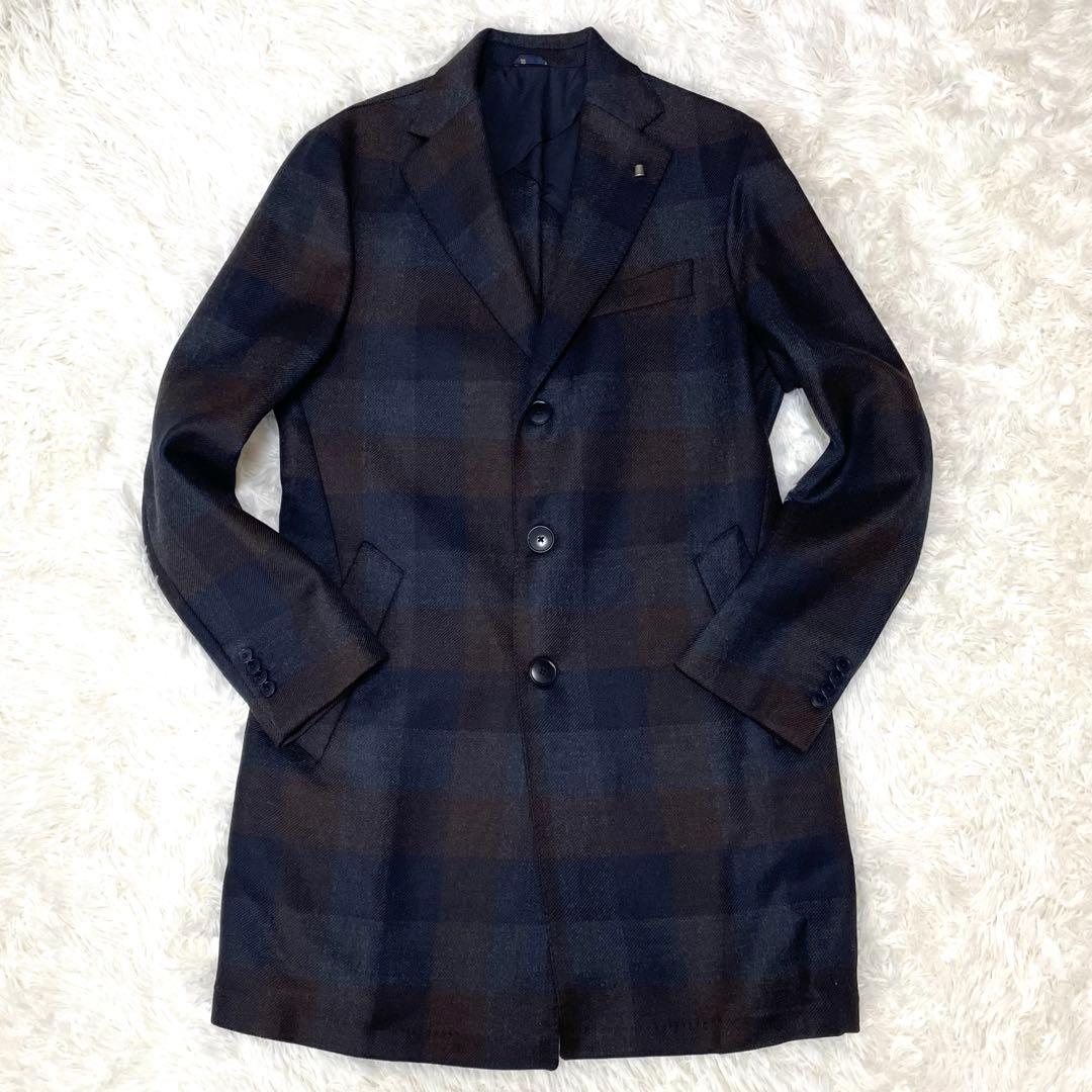 美品 LATORRE URBANJ 伊製 チェックウール チェスターコート 48