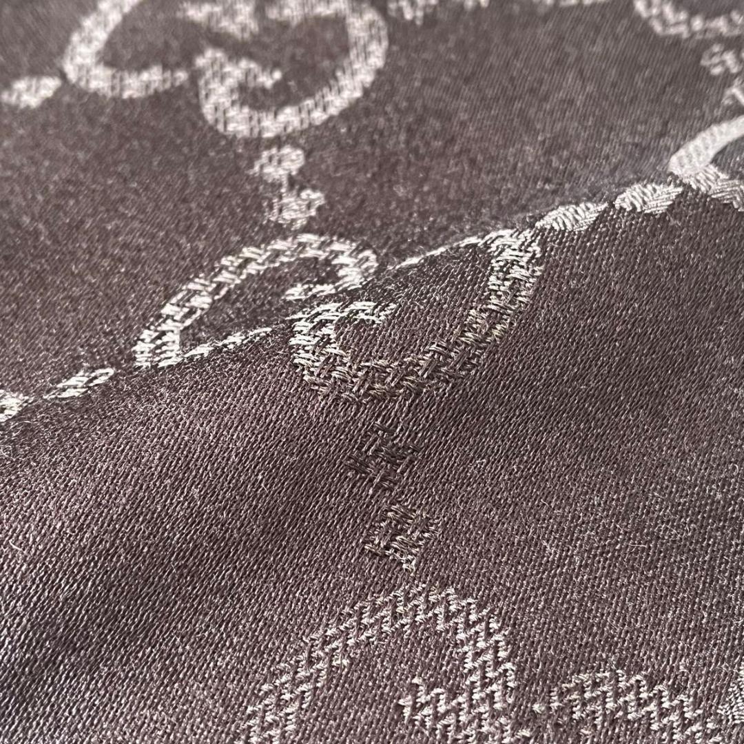 GUCCI グッチ GG柄 大判ストール シルク100% ブラウン 茶