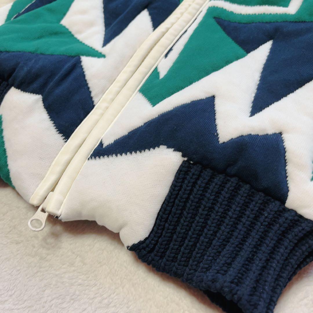 極美品　マークアンドロナ　ニットジャケット　裏地付　柄　ブルゾン　ネイビー