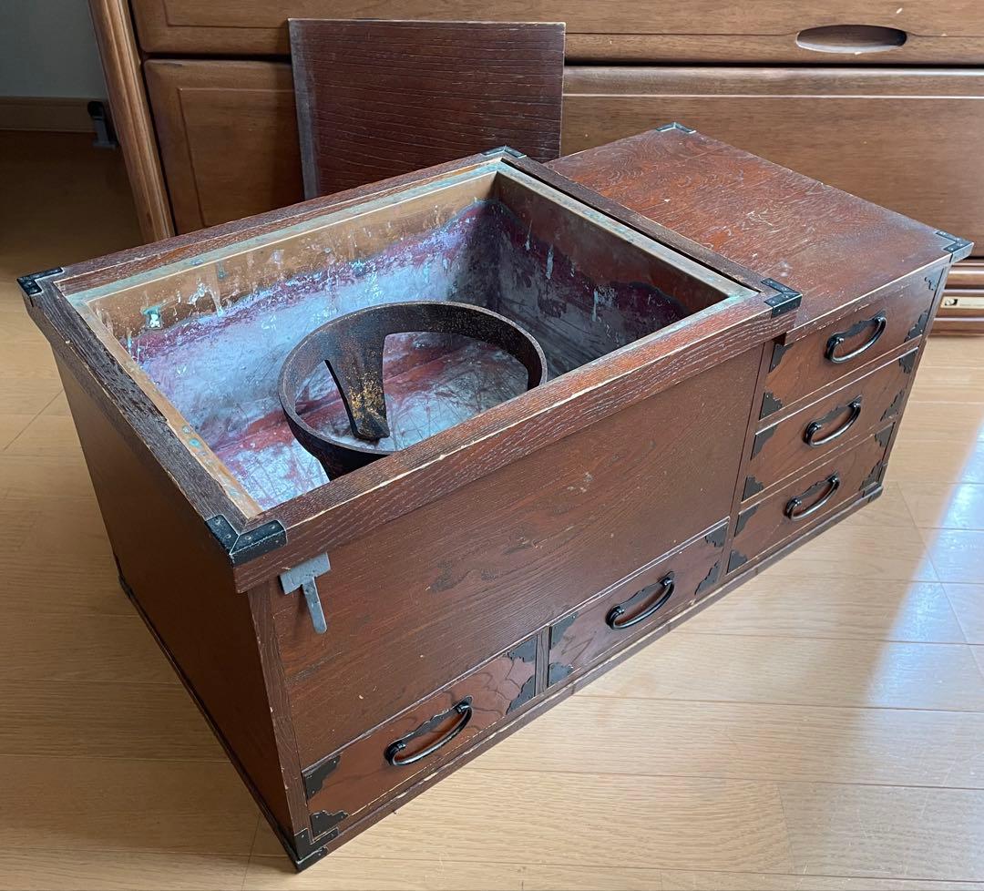 メーカー不詳　長火鉢(灰付き)レトロ 火鉢　古い商品 古民家 アンティーク